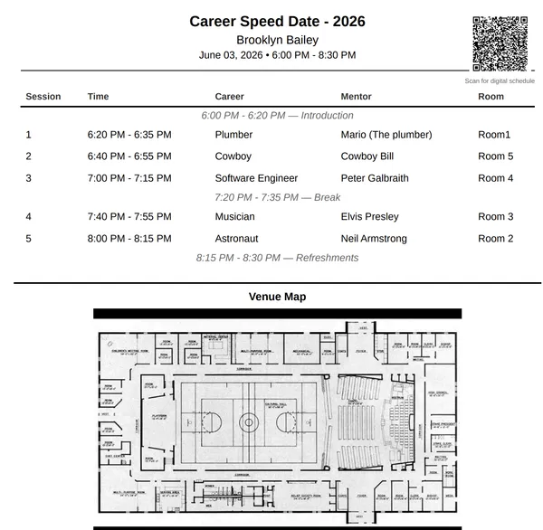 Sample venue map showing room locations and session assignments
